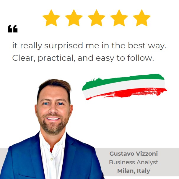 5-star Amazon review of 'BPMN Made Easy with Process-bility' by Gustavo Vizzoni, Business Analyst: 'It really surprised me in the best way. Clear, practical, and easy to follow.